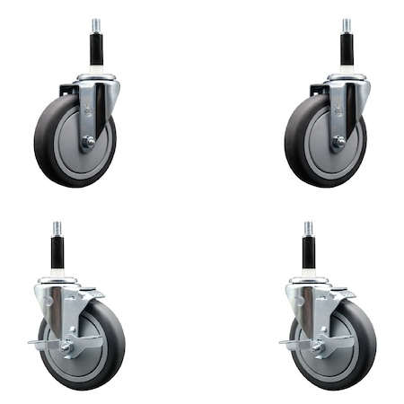 Service Caster 5'' Thermoplastic Rubber Wheel Swivel 7/8'' Expanding Stem Caster Set 2 Brakes, 4PK SCC-EX20S514-TPRB-2-TLB-2-78